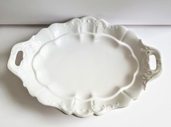 Régi Cseh fehér indamintás porcelán füles tál 32x23cm