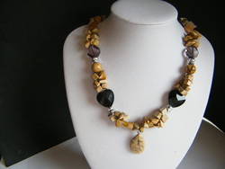 Map jasper and lava stone necklace