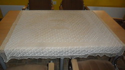 Old beautiful large, hand-crocheted lace tablecloth (136 x 130 cm)