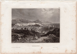 Barcelona, acélmetszet 1858, Meyers Universum, eredeti, 10 x 14 cm, Spanyolország, Katalónia