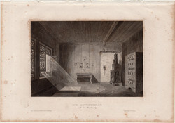 Luther cellája, acélmetszet 1858, Meyers Universum, eredeti, 10 x 15 cm, Wartburg, vár, Eisenach