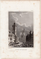 Prága, acélmetszet 1858, Meyers Universum, eredeti, 10 x 14 cm, Der Grosse Ring, óváros, tér, cseh