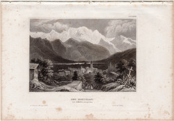 Mont Blanc, acélmetszet 1858, Meyers Universum, eredeti, 10 x 14 cm, Sallenche, Alpok, Franciaország