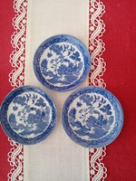 Oriental / Chinese blue white eggshell porcelain tea cup base 3 pcs - willow pattern / willow bird