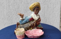 Majolica, Tobacco Holder, Cigarette Dispenser, Tabac Dose, Eichwald, Bernard Block, Szerecsen, Nègre Table Centerpiece