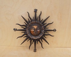 Különleges iparművészeti fém régi bronz falidísz dísztárgy égtájak csillagjegyek a nap körül