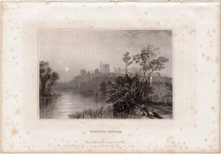 Windsor kastély, acélmetszet 1859, Meyers Universum, eredeti, 9 x 14 cm, Anglia, Temze, Berkshire