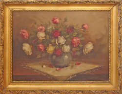 Signed antique floral still life - quality piece - in flawless, beautiful condition, with pearl frame