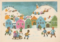 Retro képeslap - Karácsonyi üdvözlet  B. Lazetzky Stella rajzával