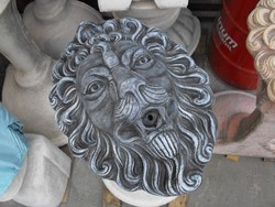 Anthracite gray lion head gargoyle wall fountain or bubbling wall fountain stone sculpture