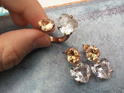 Ti-Sento ékszer szett aranyozott szív kristály szív gyűrű és fülbevalók