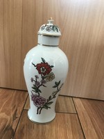 Hollóházi porcelán szegfűs urna váza fedeles váza