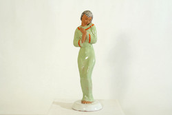 Izsépy Margit Art Deco Figura 26cm Zöld Ruhás Nő Lány Kerámia Szobor Hibátlan