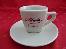 Német porcelán kávéscsésze + alátét, Alfredo espresso felirattal.