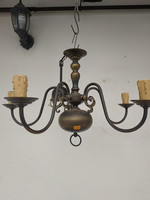 Antique 5 Arm Patinated Copper Small Chandelier + 5 Candle Bulb 4144
