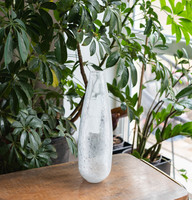Retro karcagi (berekfürdői) fátyolüveg váza - ritka fehér repesztett fátyol üveg váza