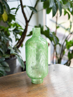 Retro karcagi (berekfürdői) fátyolüveg lámpabúra, ritka uránzöld, sárgás zöld repesztett fátyol üveg