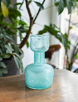 Retro karcagi (berekfürdői) fátyolüveg váza - ritka türkiz kék repesztett fátyol üveg váza