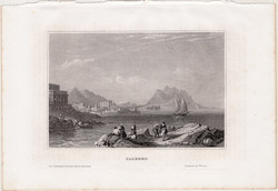 Palermo, acélmetszet 1859, Meyers Universum, eredeti, 9 x 14 cm, Olaszország, Szicília, Itália