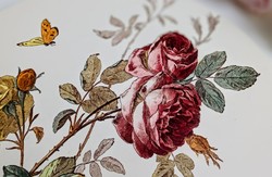 Antik rózsás pillangós fajansz lap 25cm