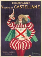 Vintage pezsgő szeszes ital alkohol hirdetés reklám plakát reprint nyomat nemes lovag csíkos ruha