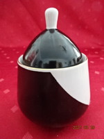Hollóházi porcelán cukortartó, fekete - fehér színű, magassága 10,5 cm.