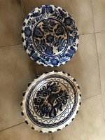 2 db Korondi kerámia tál tányér falu dísz kék mintával 
