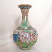 Beautiful Far Eastern flower decorated enamel vase