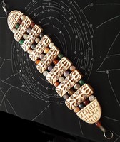Bone, old, hand-carved bracelet, combined with colored beads, showy flawless piece