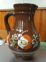 Retró barna mázas hasas kerámia kancsó váza, 26 cm