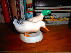 Pair of Aquincum porcelain ducks with hand painting