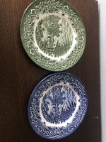 2 db angol Grindley porcelán zöld és kék mintás tányér tál egyforma mintával