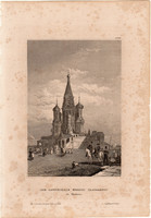 Moszkva, acélmetszet 1860, Meyers Universum, eredeti, 10 x 14 cm, Oroszország, székesegyház, Vazul