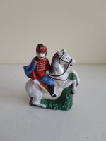 Antik bisqvit porcelán magyar lovas huszár katona