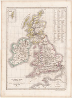 Nagy - Britannia és Írország térkép 1847, francia, atlasz, eredeti, 32 x 45 cm, Dussieux, Angia