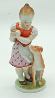 B417 Herendi kislány kutyával - meseszép gyűjtői darab