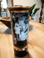 Hollóházi Szász Endre porcelán váza,napfény 20 cm