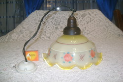 Régi, fodros konyhai lámpa, csillár -üveg, porcelán, bakelit