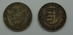  2 db Kossuth 5 Ft-os pénzérme 1947-es