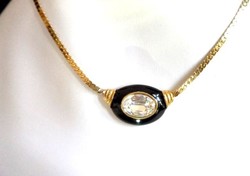 Trifari 1970-80 collie necklace in gold with black enamel crystal