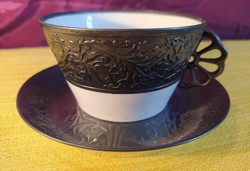 Korai Hüttl teás csésze alátéttel - RITKA - alátét 13,5 cm.