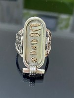 Egyiptomi ezüst gyűrű 14 karátos arany írásjellel