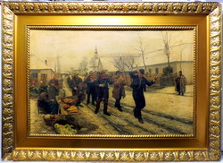 BIHARI SÁNDOR ( 1855-1906 ) A FALU ROSSZA ... cca 100 ÉVES HATALMAS REPRODUKCIÓ ! EREDETI CIMKÉVEL  