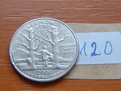 USA 25 CENT 1/4 DOLLÁR 2001 / D D (Denver Mint) Quarter (Vermont) 120.
