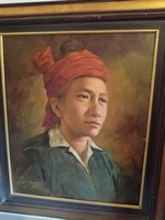 Keleti  ázsiai (Thai ) férfi portré  olaj ,vászon - 1980