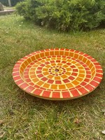 Piros narancs napsárga színű üveg mozaik kerti madáritató vagy asztalközép
