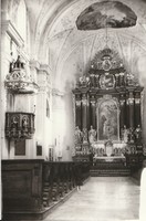 Retro képeslap - Debrecen, Szent Anna templom (Székesegyház) oltára és szószéke