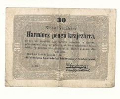 1849 es 30 pengő krajczárra Kossuth bankó papírpénz bankjegy 48 49 es szabadságharc pénze z r ü sor