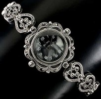 Silver antique power patina women's jewelry watch with marcasite: 147 karat guaranteed!
