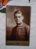 Antik, magyar CDV/vizitkártya/keményhátú fotó katona, egyenruha, férfi portré Schmidt Ede Budapest